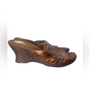 Earth Spirit Birch Wedge Heel Sandals Leather Strappy Slip On Shoes Multicolor